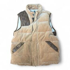 Vintage Polo Ralph Lauren Corduroy Down Vest - Tan Camel - Leather Trim - Large